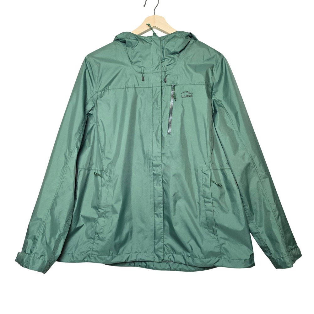 L.L.Bean TEK Waterproof Hooded Rain Jacket Sage Green Womens Size XL 506137